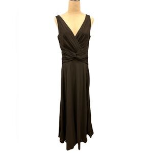 Lauren Ralph‎ Lauren Evening Black Sleeveless V-Neck Ruched Gown Maxi Dress Sz 8